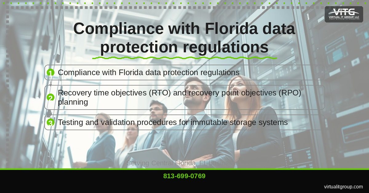 Central Florida business district with cybersecurity overlay showing protected data flows