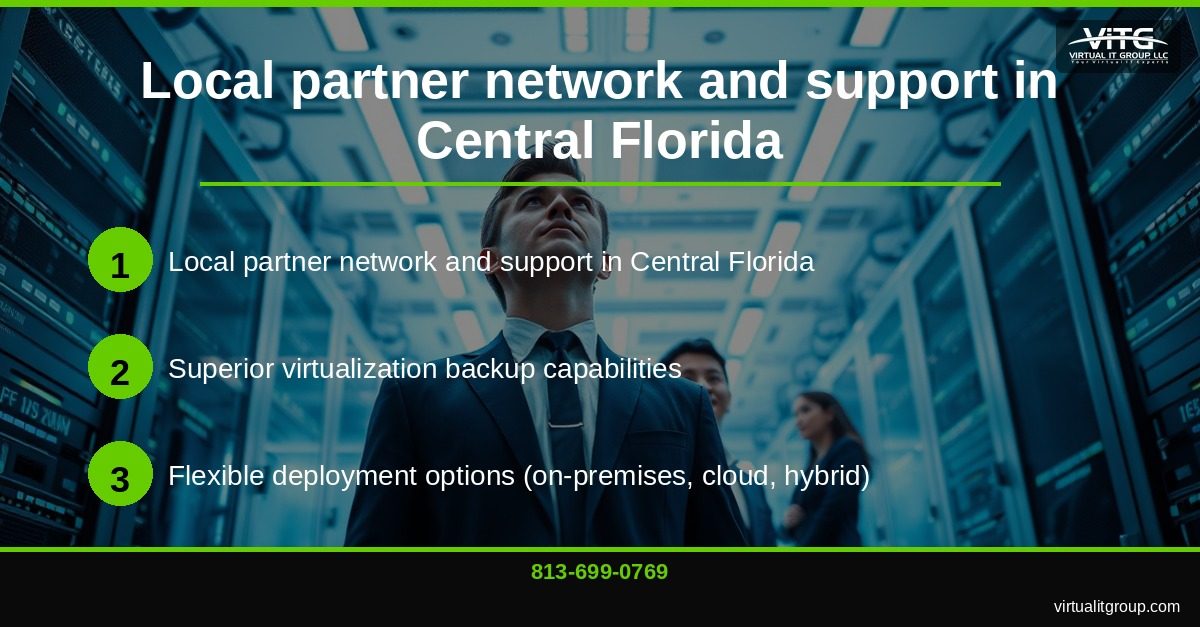 Side-by-side comparison chart of Datto, Veeam, and Acronis backup solutions on computer screens | Datto vs Veeam vs Acronis — Cloud Backup Head-to-Head Central Florida
