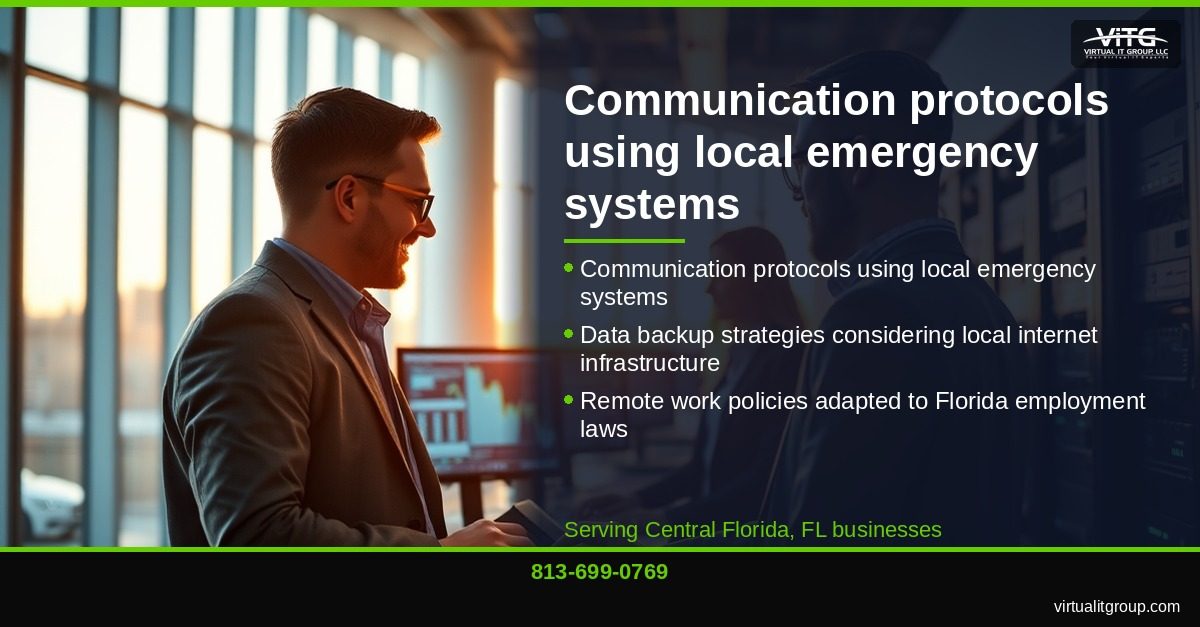 Business owner reviewing continuity plan during hurricane preparation in Tampa Bay office | Business Continuity Planning Template for Central Florida SMBs Central Florida